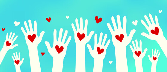 Raising hands with heart shape , donation and volunteers work concept