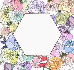 Beautiful flora frame with rose flower. Vector set of blooming floral for holiday's background, wedding invitations and greeting card desig