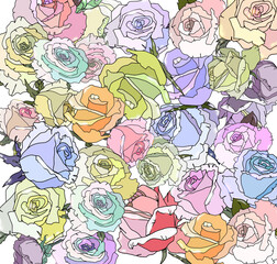 Watercolor hand painted roses seamless pattern with leaves. Stylish print for textile design and decor