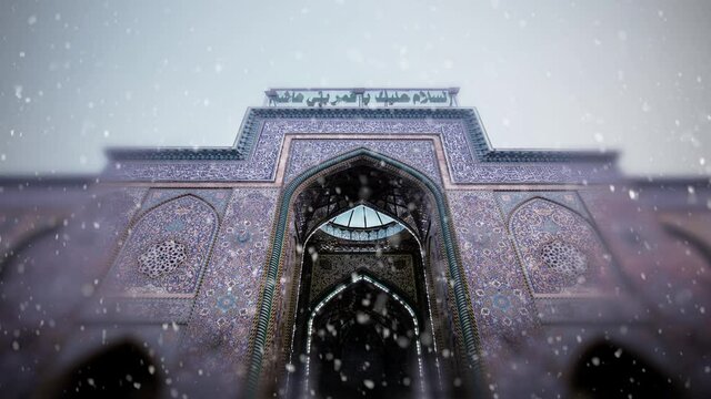 snowing scene on a mosque at Baghdad