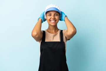 Fishwife asian woman over isolated background laughing