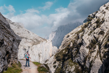 Naklejka premium hiker on the top of mountain