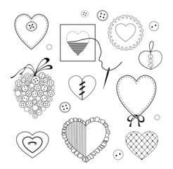 Vector set of images. Romantic hearts. Valentine's Day.