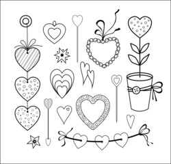 Vector set of images. Romantic hearts. Valentine's Day.