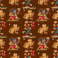 Aztec cacao seamless pattern design. Line art style. Vector illustration.