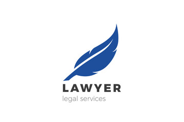 Lawyer Writer Logo Feather Quill symbol vector design template.