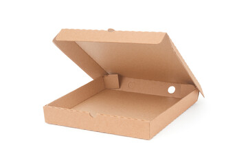 Opened cardboard box close up on a white background