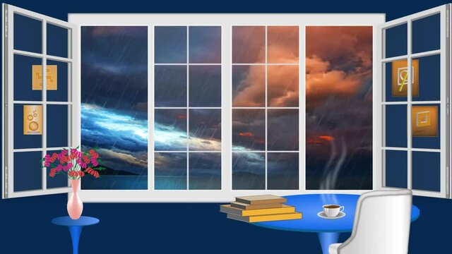 illustration sea colurful cloun evening rain darknight actioncloud window coffee 