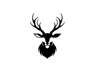 Creative Black Deer Goat Head Logo Design Vector
