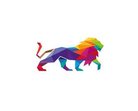 Creative polygonal walking lion logo vector symbol Icon sign Illustration