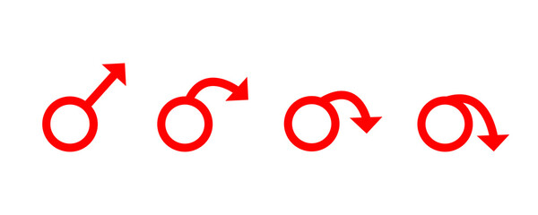 Erectile dysfunction, prostatitis. Male mars symbol. Impotence, flaccid soft penis. Infertility, pills for potency. Stock vector set illustration isolated on white background.