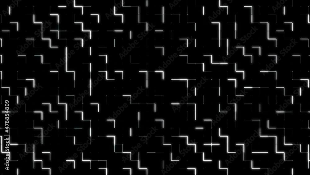 Poster Abstract neon background of dots and lines randomly moving. Design a maze with moving walls. Cracking ice. Bursts of energy. Texture for social networks, websites. Light paths. LED strip.