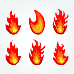 set of fire flames collection gradient color vector illustration	