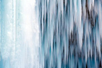 Blue ice needles curtain in Slovenia