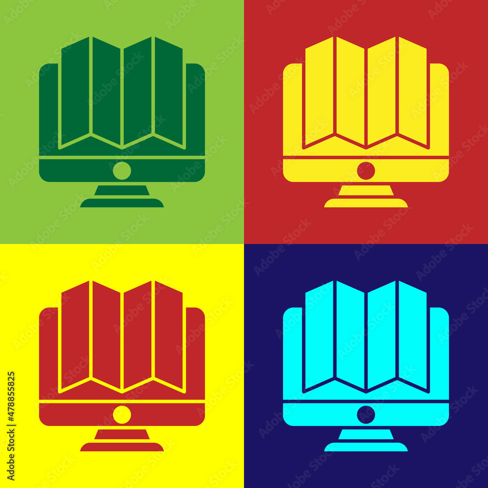 Poster pop art location of the forest on a map in monitor icon isolated on color background. vector illustr