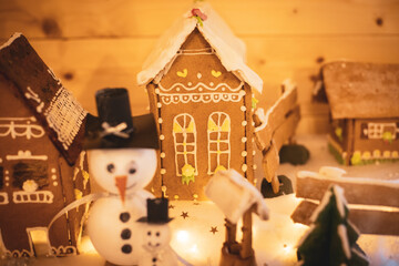 Gingerbread house with snowman