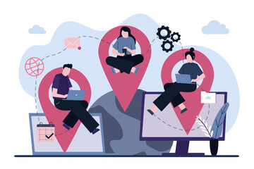 Outsourcing company with people. Idea of teamwork and project delegation. Company development and business strategy. Developers team working scene