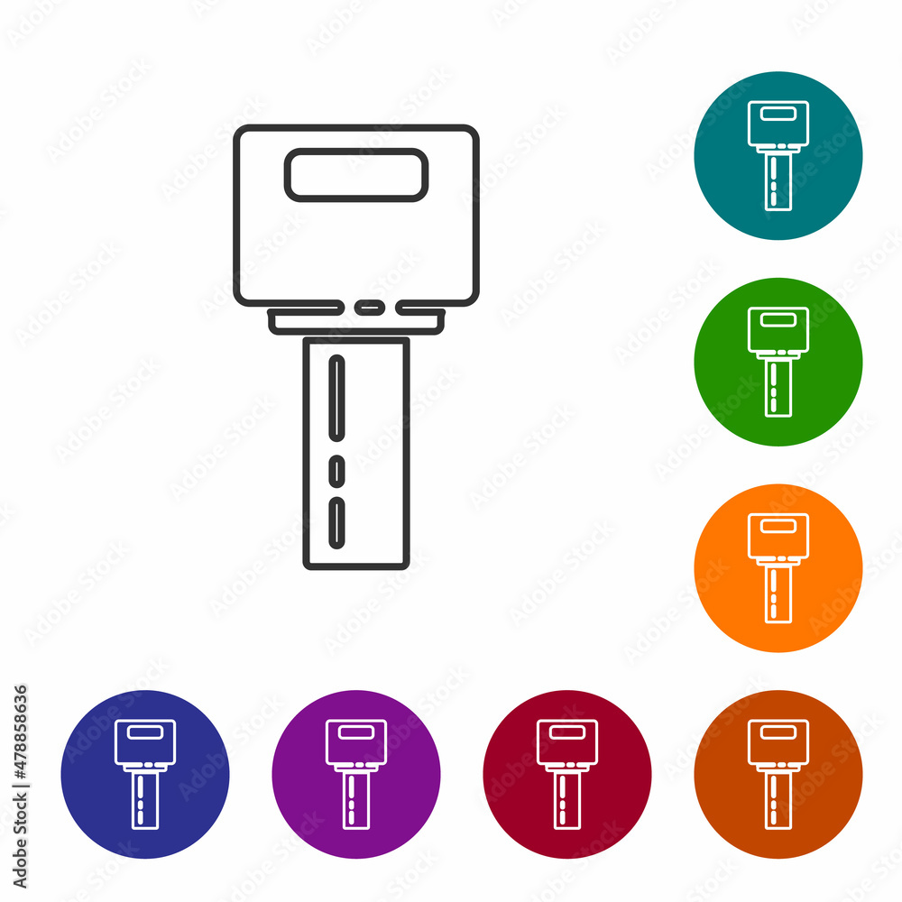 Poster black line car key with remote icon isolated on white background. car key and alarm system. set icon