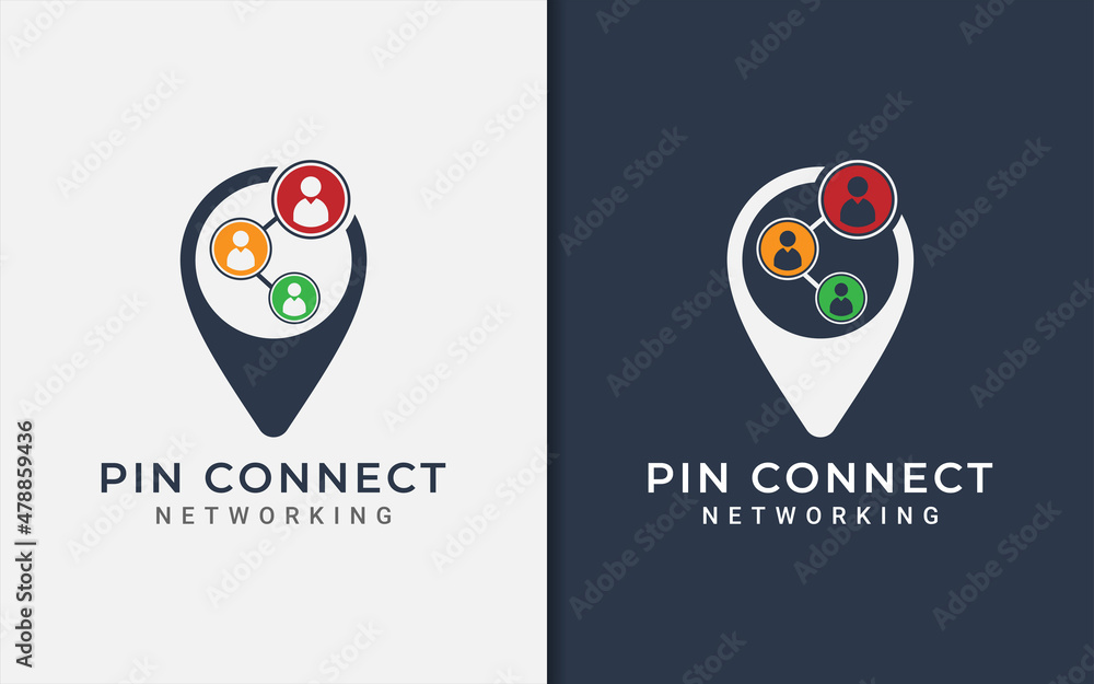 Poster pin share connection logo design with minimalist modern style concept.