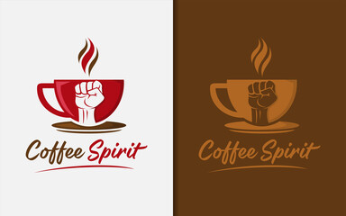 Coffee Spirit with Fist and Coffee Cup Combination Logo Design.