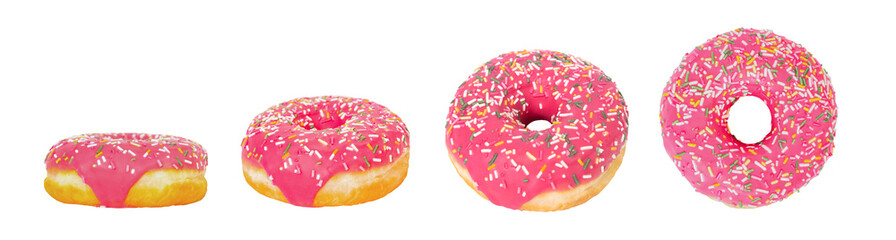 Combination of donuts isolated on a white background in different positions