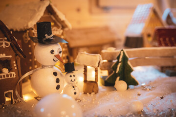 christmas decorations on the background with gingerbread house