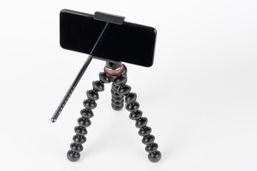 Touch screen smartphone on mount and flexble tripod.