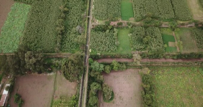 View of agriculture structure made by Inca culture in Yucay. Town in the Sacred Valley in the Peruvian Andes.