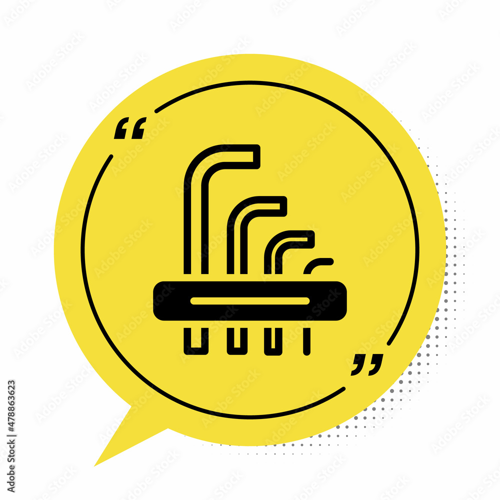 Poster black tool allen keys icon isolated on white background. yellow speech bubble symbol. vector