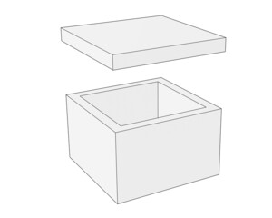 Simple white blank cardboard open box with lid