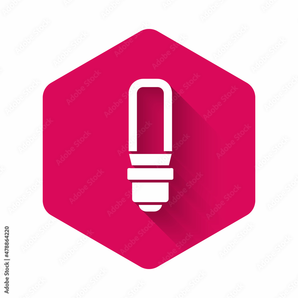 Poster white led light bulb icon isolated with long shadow background. economical led illuminated lightbulb
