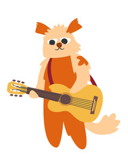 Dog plays the guitar. Funny character in doodle flat style
