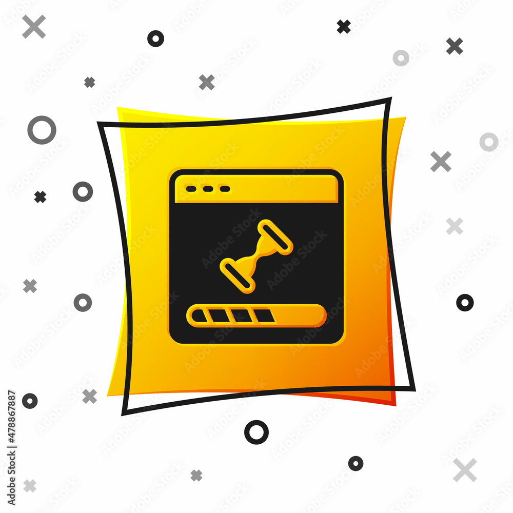 Poster black loading a data window with a progress bar icon isolated on white background. yellow square but