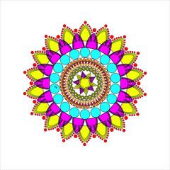 Vector hand drawn Coloring mandala. Ethnic mandala with colorful tribal ornament. Isolated. Bright colors.
