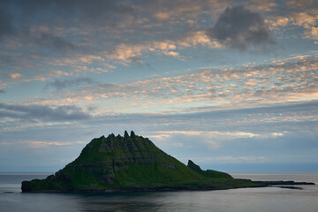Evening photography of Tindholmur - an islet west of Vagar in the Faroe Islands