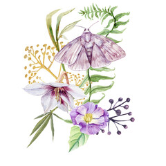  Pink Butterflies and Floral Composition