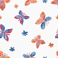 Fototapete Schmetterlinge Nahtloses Muster aus Aquarellzeichnungen bunte Schmetterlinge und Gänseblümchen