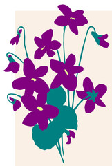 Vector drawing of bouquet abstract purple spring violets