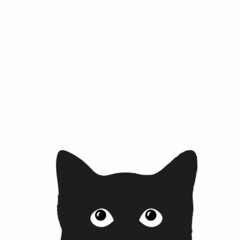 black cat head hides and peeps. Sticker on a car or a refrigerator