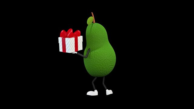 Avocado is dancing with a gift box