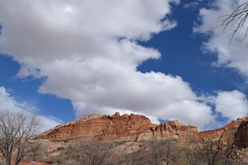 Fototapeta na wymiar Clouds above mountain at Fruita Campground in Grand Junction, Colorado.