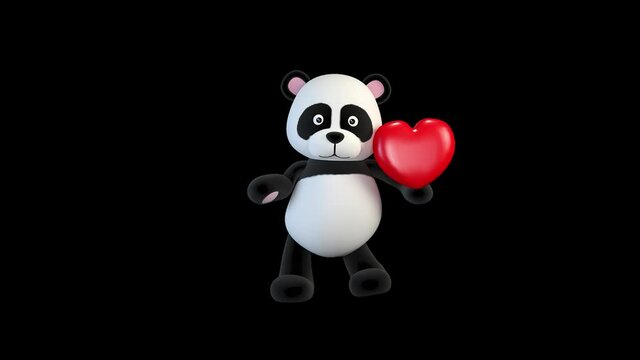 Panda bear dancing with a heart