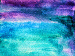 Blue watercolor background with spots, dots, blurred circles. Hand-drawn illustration