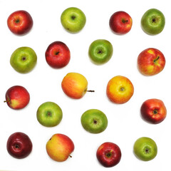 set of  fresh apples on white background flat lay top view