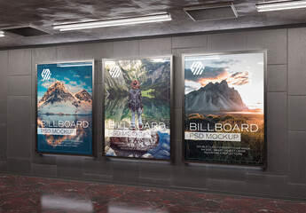 Three Billboards Mockup on Underground Subway Wall