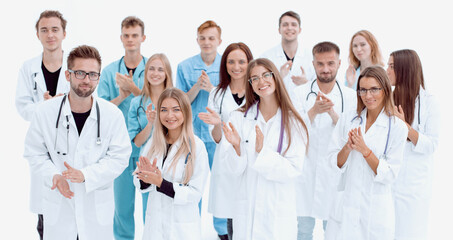 Fototapeta close up. hospital doctors applauding their success. obraz
