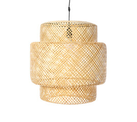 Wicker lamp hanging on white background