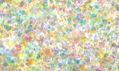Abstract translucent watercolor background, splashes and inclusions in orange, blue, yellow, purple, pink and green tones. Copy space, horizontal banner.
