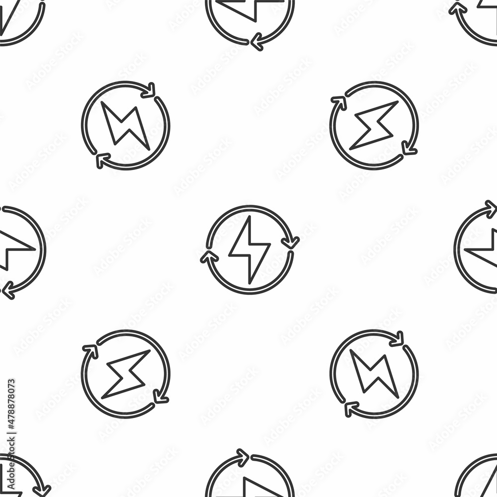 Poster grey line lightning bolt icon isolated seamless pattern on white background. flash sign. charge flas
