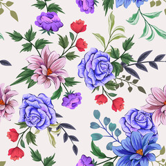 Elegant colorful seamless pattern with botanical floral design illustration.
